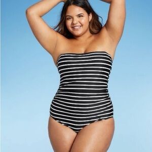 Kona Sol (Small) Black/White Strapless Swimsuit - One Piece, Built in Bra